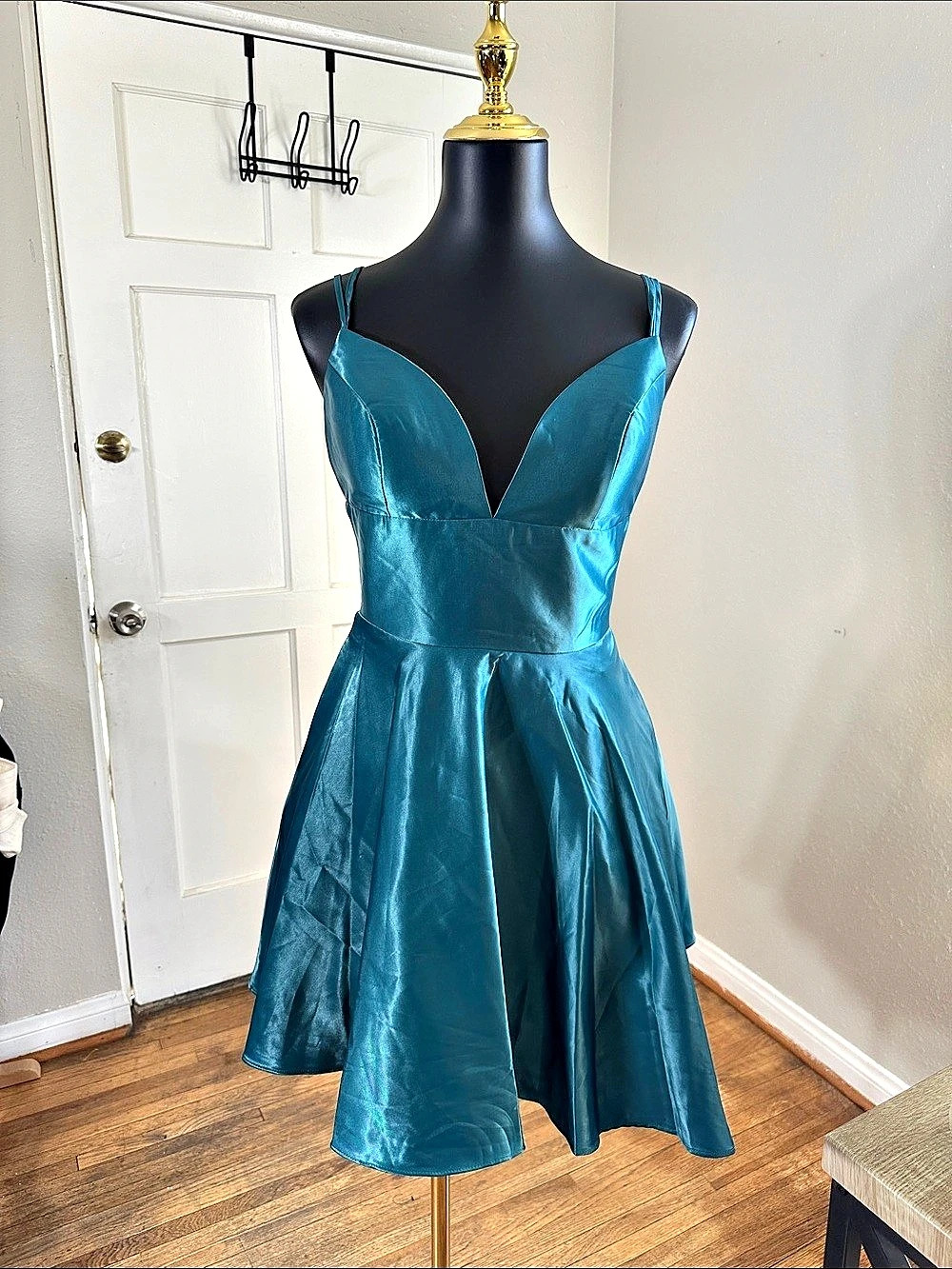 PRIMA Teal Satin-Look Mini Dress Like New